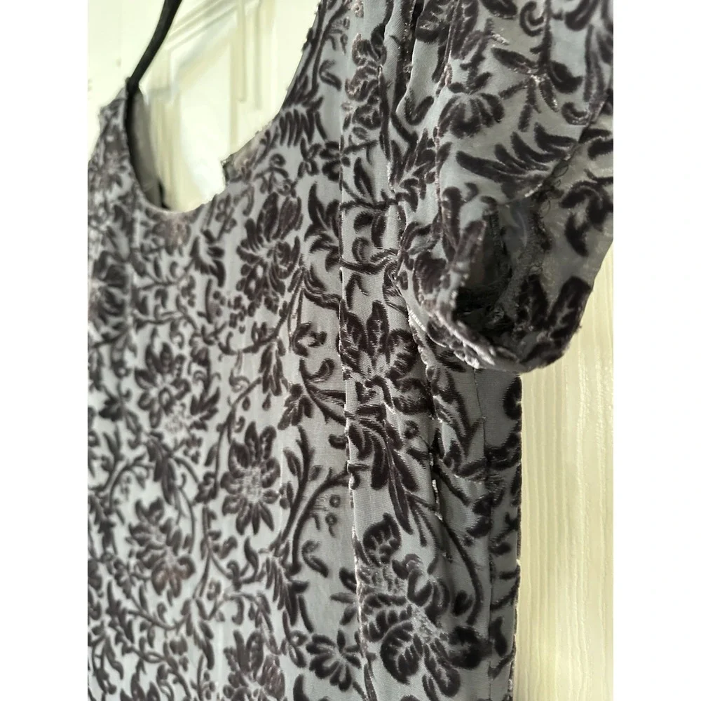 VTG Laura Ashley Dress Women 4 Gray Floral Velvet Burnout Maxi Y2K Silk
